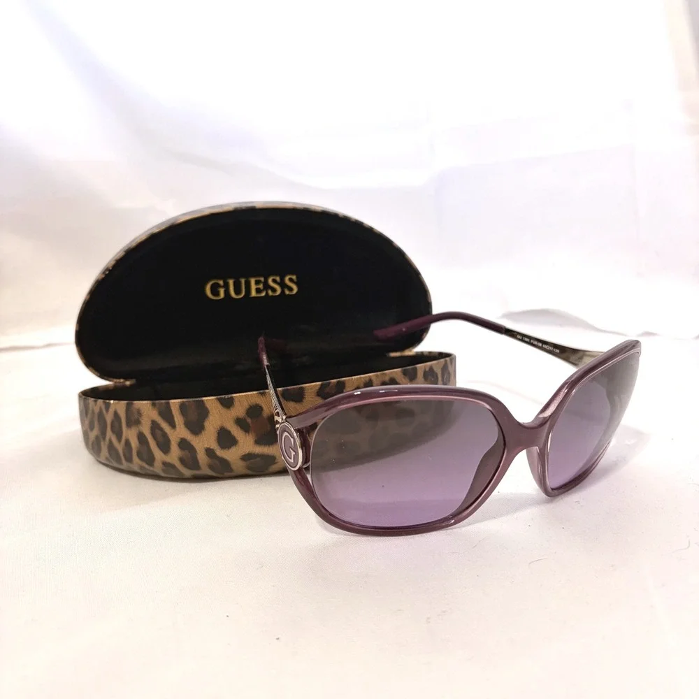 Guess Y2k Purple Oversized sunglasses with silver G Logo and Zebra Print  design